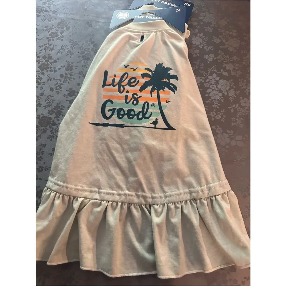 Life Is Good XS, M, XL Pet Dress White Palm Tree